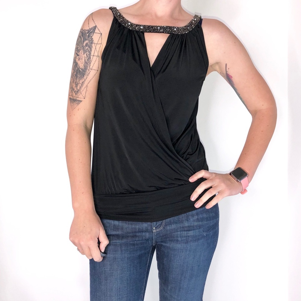 Express Beaded Collar Plunging V-Neck